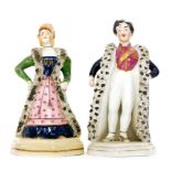 Two 19th Century Staffordshire theatrical figures modelled as Mrs Edwards as Cinderella and