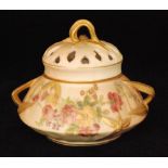 An early 20th Century Royal Worcester blush ivory shape 1326 pot pourri in the Aesthetic style