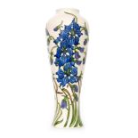 A large Moorcroft Pottery vase decorated in the Delphinium pattern designed by Kerry Goodwin,