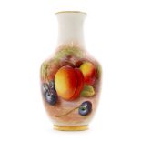 A 1950s Royal Worcester Fallen Fruits baluster vase panel decorated by Maybury with hand painted