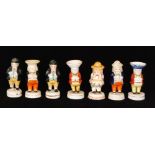 Seven assorted 19th Century Staffordshire condiments formed as Toby to include pepper,