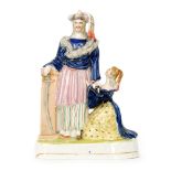 A 19th Century Staffordshire theatrical figural group modelled as Mr Barton and Miss Rosa Henry as