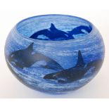 Malcolm Sutcliffe - A cameo glass bowl thinly cased in black over the mottled blue and opal ground