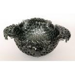 Unknown - A large contemporary glass slump work bowl of deep form with a square folded rim,