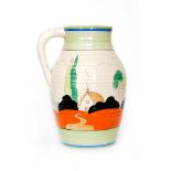 Clarice Cliff - Tulips - A single handled Lotus jug circa 1934 hand painted with a stylised tree
