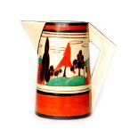 Clarice Cliff - Red Trees & House - A large Conical shaped jug circa 1930 hand painted with a