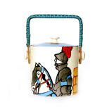 Clarice Cliff - Latona Knight Errant - A Hereford shape biscuit barrel circa 1930 hand painted with