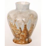 Cobridge - A contemporary vase of high shouldered form decorated in the round with bottle kilns,