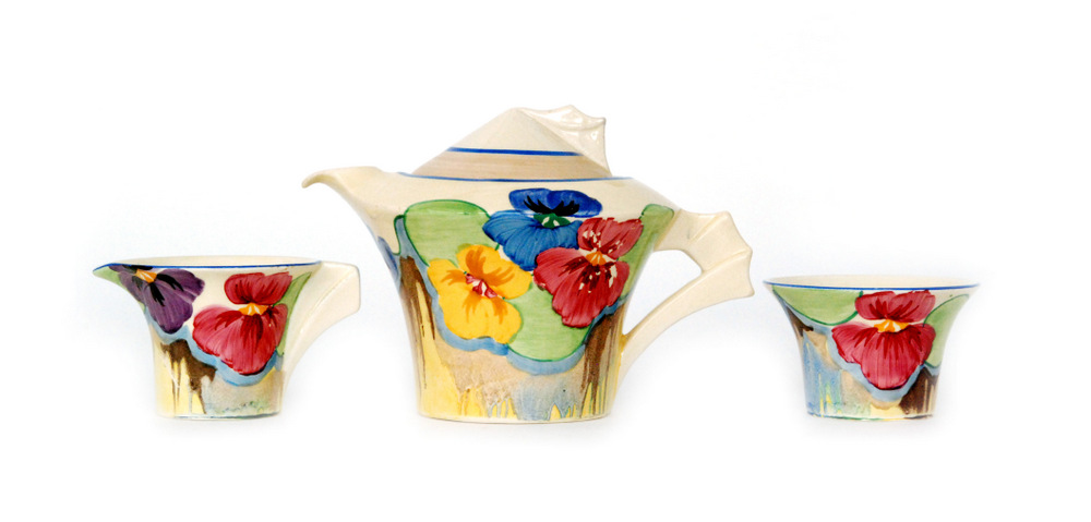 Clarice Cliff - Delecia Pansies - A Daffodil shape early morning breakfast service circa 1933, - Image 2 of 3