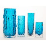 Geoffrey Baxter - Whitefriars - A group of Textured range Kingfisher Blue glass comprising a large