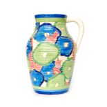 Clarice Cliff - Blue Chintz - A single handled Lotus jug 1932 hand painted with stylized flowers