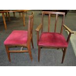 In the manner of Gordon Russell - A set of five mahogany dining chairs with tapered bar backs,
