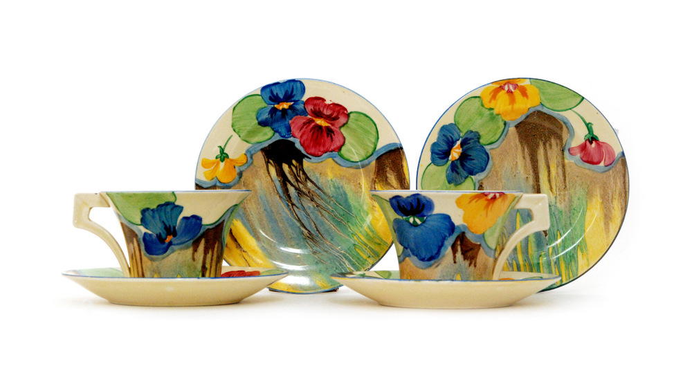 Clarice Cliff - Delecia Pansies - A Daffodil shape early morning breakfast service circa 1933, - Image 3 of 3