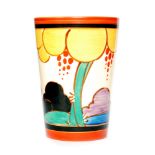 Clarice Cliff - Summerhouse - A large beaker circa 1932 hand painted with a stylised garden