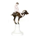 Ferdinand Liebermann - Rosenthal - A large 1920s model a nude male sat on a mountain goat,