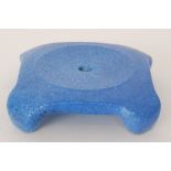 Ruskin Pottery - A blue crystalline glaze square stand raised to four curled feet, impressed marks,