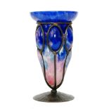 Schneider - A 1930s glass vase flared form in a graduated blue to pink mottling,