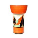 Clarice Cliff - Red Trees & House - A shape 372 vase circa 1930 of cylindrical form with an ovoid