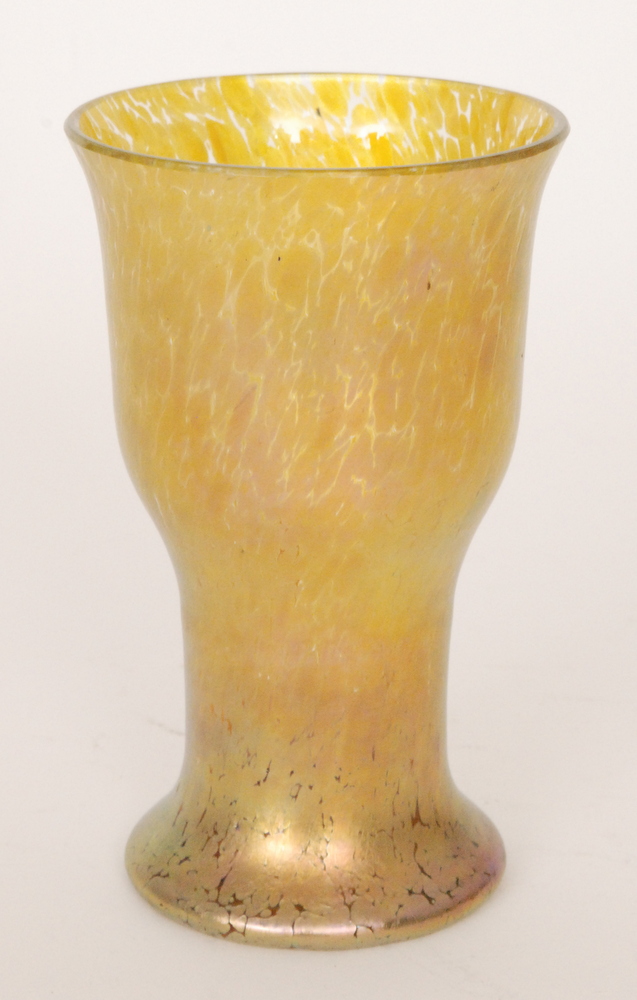 Loetz - An early 20th Century glass vase of goblet form in a Candia Papillon Iridescent finish,