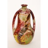 Zsolnay Pecs - An early 20th Century twin handled vase decorated to one side with a lobster and