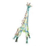 Unknown - A later 20th Century studio pottery model of a giraffe decorated in a blue and green