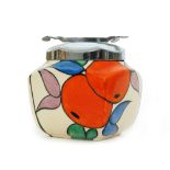 Clarice Cliff - Oranges - A shape 516 preserve pot of shouldered square section circa 1930,