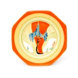 Clarice Cliff - Windbells - An octagonal plate circa 1933 hand painted with a stylised tree