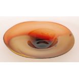 Jane Gilchrist - A large studio glass bowl with a circular foot rising to a wide rolled rim,