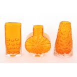 Geoffrey Baxter - Whitefriars - A group of Textured range Tangerine glass comprising a Sunburst