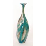 Mdina - A large glass vase of organic sleeve form to a slender drawn neck decorated with blue and