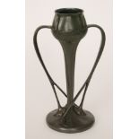 Archibald Knox for Liberty & Co - An Art Nouveau Tudric pewter twin handled tulip vase with tulip