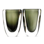 Nils Landberg - Orrefors - A pair of large post war glass Dusk vases of compressed tapering form,