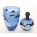 Malcolm Sutcliffe - A cameo glass vase of tapered form thinly cased in black over the mottled blue