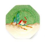 Clarice Cliff - Chalet - An octagonal plate circa 1936 hand painted with a stylised cottage