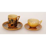 Christopher Dresser - Linthorpe Pottery - A shape 640 coffee cup and saucer decorated with brown