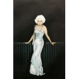 Frank Martin (1921-2005) - 'Jean Harlow in a Satin Gown', a coloured copper plate etching, signed,