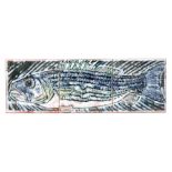 Tony Morris - Poole Studio - A set of three 6in dust pressed tiles decorated with a salmon,