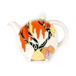 Clarice Cliff - Honolulu - A large Bon Jour shape teapot circa 1933 hand painted with a stylised