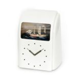 Vitascope Industries Ltd - A white bakelite clock with three masted sailing ship automaton above