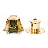 Unknown - A brass ink well of hexagonal form with rivet detail raised in six strut feet,