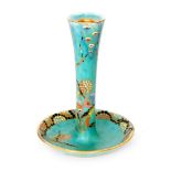 Carlton Ware - A 1930s Art Deco candlestick decorated in the Devil's Copse pattern with gilt and