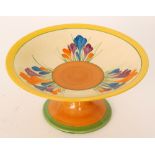 Clarice Cliff - Crocus - A large pedestal comport circa 1930 radiall hand painted with Crocus