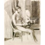 English School (circa 1960) - Portrait of a seated woman, charcoal drawing, framed,