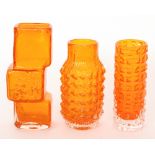 Geoffrey Baxter - Whitefriars - A group of Textured range Tangerine glass comprising a Drunken