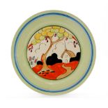 Clarice Cliff - Tulips - A circular side plate circa 1936 hand painted with a stylised tree and
