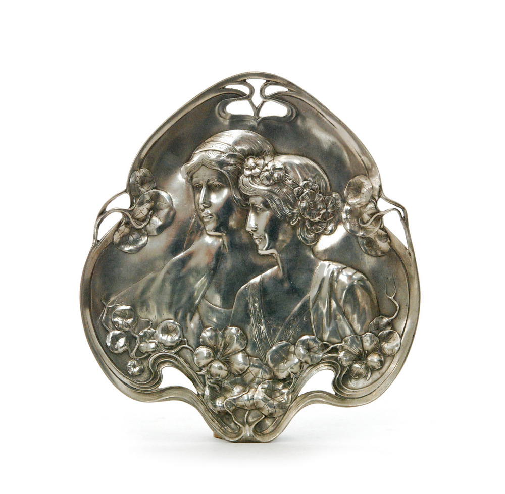 Unknown - An early 20th Century Art Nouveau polished pewter dish of triform,