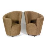 Unknown - A pair of armchairs of spiral form, upholstered in bronze coloured cloth fabric.