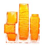 Geoffrey Baxter - Whitefriars - A group of Textured range Tangerine glass comprising a Drunken