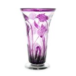 Thomas Webb & Sons - A 1930s Cameo Fleur glass vase of footed trumpet form cased in amethyst over