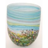 Peter Layton - A studio glass Landscape vase of sleeve form decorated with coloured spotting to the